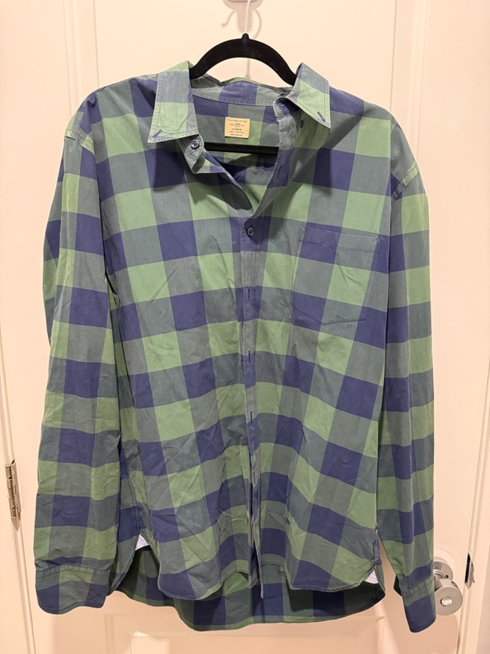 Men's J. Crew Green and Blue Check Button-Up Shirt